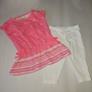 OshKosh B'gosh Top and Carters Leggins Bundle Toddler Girl 18M Pink‎ White Bows